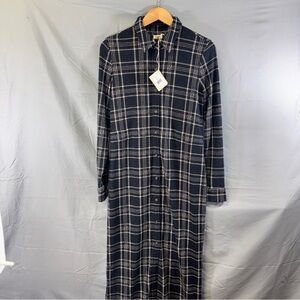 Faherty Dress Womens Medium Navy Plaid Legend Sweater Shirt Dress Button Front
